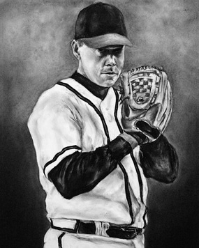 Tom Glavine in charcoal, by Lauren Creedon