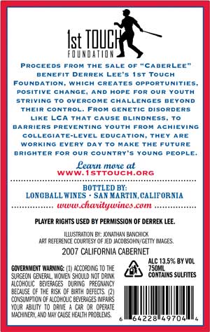 Derrek Lee, CaberLee wine label back Derrek Lee, CaberLee wine label back