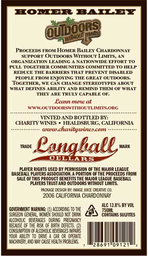 Homer Bailey, Homer Chardonnay wine label back Homer Bailey, Homer Chardonnay wine label back