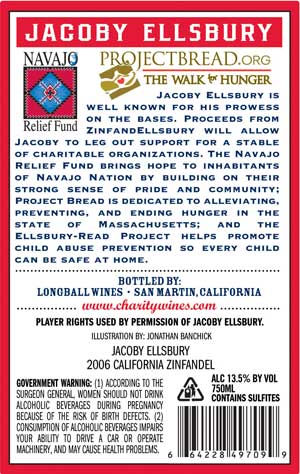 Jacoby Ellsbury, ZinfandEllsbury wine label back Jacoby Ellsbury, ZinfandEllsbury wine label back