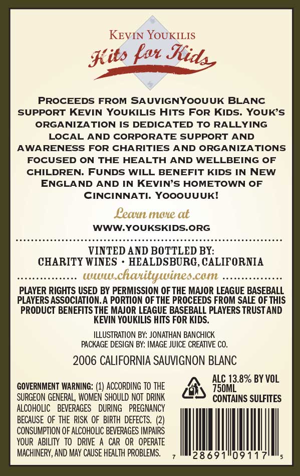 Kevin Youkilis, SauvignYoouuk Blanc wine label back Kevin Youkilis, SauvignYoouuk Blanc wine label back
