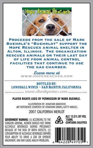 Mark Buehrle, Buehrlot wine label back Mark Buehrle, Buehrlot wine label back