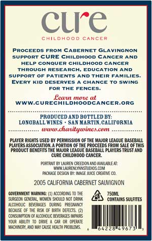 Tom Glavine, Cabernet Glavingnon wine label back Tom Glavine, Cabernet Glavingnon wine label back