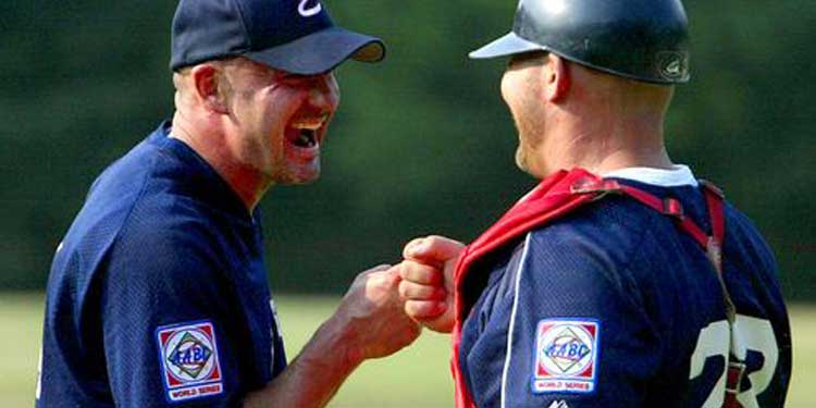 Brian Warren and Jack Taylor of the Easton Huskies sport AABC patches on their sleeves, one of the prominent signs of a national affiliation.