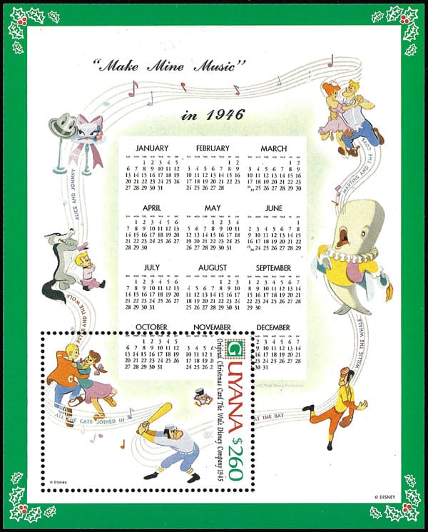 1991 Guyana – Walt Disney Christmas Card in 1946
